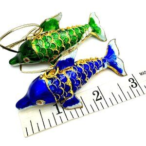 Dolphin Ornament Chinese Cloisonne Feng Shui Dolphin Blue Green Lucky Copper 2